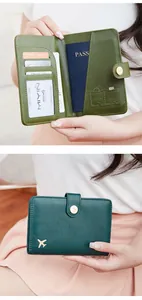 Macro detail of multi-functional RFID blocking passport holder with card slots and snap button