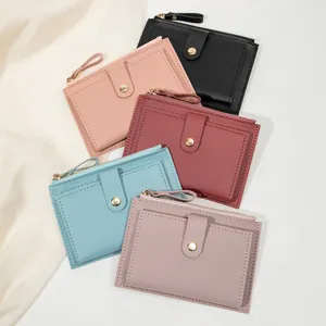 Porte-cartes minimalistes fins en cuir PU en plusieurs couleurs avec fermeture éclair