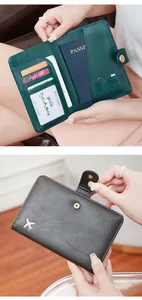 Detail of RFID blocking passport wallet interior with multi-card slots and SIM storage