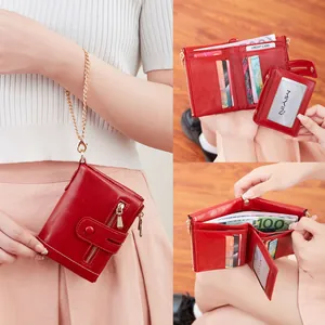 Portafoglio da Donna alla Moda in Pelle PU Triplo Con Catena Rimovibile Protezione RFID Portacarte Multifunzionale Pochette