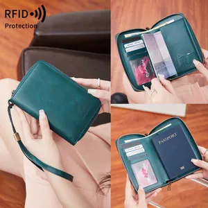 Portapasaportes con Protección RFID Gran Capacidad Cartera de Viaje de Cuero PU Organizador de Documentos Para Tarjetas Efectivo Boleto de Avión