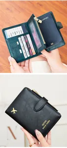 Detail view of the RFID leather travel wallet with passport slots and card holders
