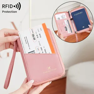 RFID Blocking Passport Holder Travel Wallet PU Leather Multi-Functional Zippered Card Case For Travel Documents Passport Organizer Unisex Accessories