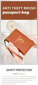 Protège-passeport en cuir marron avec lettrage doré et technologie anti-RFID