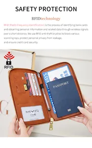 Detail of RFID blocking passport holder showing internal card slots and passport pocket