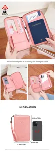 Pink RFID passport travel wallet interior showing card slots and zipper pocket