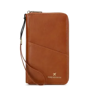 Portefeuille de voyage marron avec protection RFID et dragonne zippée