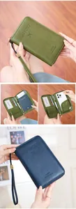 Detailed interior view of multi-functional travel wallet showing RFID passport slots and cards