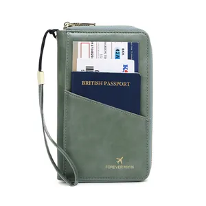 Groene RFID reisportemonnee voor paspoort met meerdere vakken en polsbandje