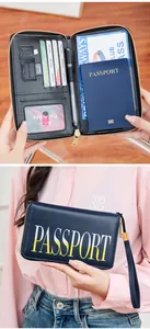 Detail view of RFID passport wallet with multiple card slots and secure zip closure