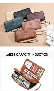 Detailed view of RFID large capacity wallets with accordion card slots and wrist strap