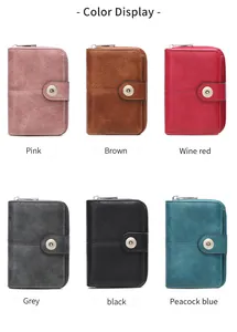 Portafoglio RFID donna in sei colori vintage con chiusura lampo e bottone a pressione