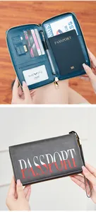 Close-up of RFID passport holder with multiple card slots and secure zipper closure