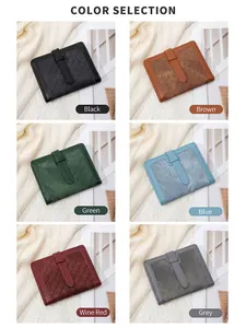 Portefeuilles RFID courts pour femmes en six couleurs avec texture tressée et boucle