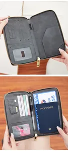 Detail of RFID travel wallet interior featuring card slots and passport storage pockets