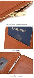 Détails du porte-passeport en cuir marron avec protection RFID et fermeture éclair