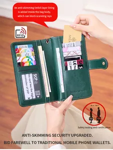 Dettaglio della fodera anti-RFID e degli scomparti per carte nel portafoglio verde