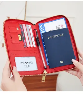 Internal layout of red RFID passport wallet showing card slots and storage compartments