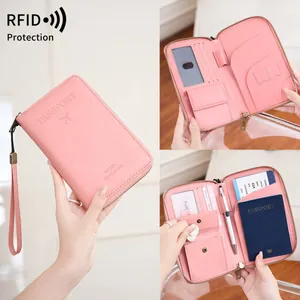 RFID Blocking Travel Passport Holder PU Leather Multi-Functional Wallet Document Organizer Case For Credit Cards Documents