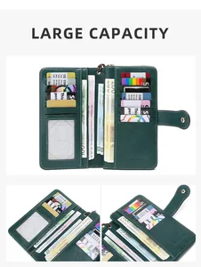 Dettaglio del portafoglio verde con protezione RFID e grande capacità per carte e contanti