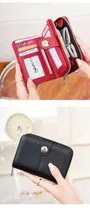 Dettaglio del portafoglio corto da donna RFID con scomparti per carte e tasca con zip