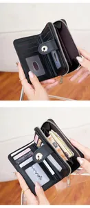 Vista dettagliata del portafoglio RFID da donna con slot per carte e cerniera