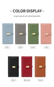 Slim RFID blocking long wallets for women in seven colors with elegant gold buckles