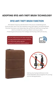 Detailed view of the internal RFID blocking foil lining inside the leather passport wallet