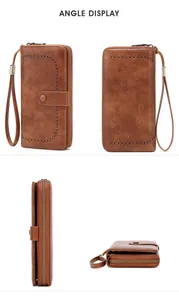 Detailed four-angle view of vintage brown RFID blocking wallet with cut-out pattern