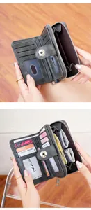 Dettaglio del portafoglio RFID con scomparti per carte e tasca con cerniera