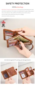Detailed view of RFID blocking leather wallet interior with card slots and coin pocket