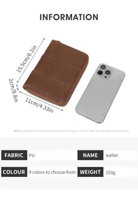 Detailed view of brown leather RFID passport holder dimensions compared to a smartphone