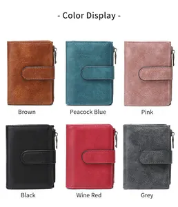 Compact RFID blocking wallets for women in six vintage colors with leather textures