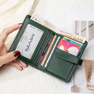 Détails d'un portefeuille RFID vert foncé en cuir PU avec emplacements pour cartes