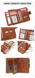 Detailed interior of vintage brown leather wallet showing RFID card slots and SIM holders