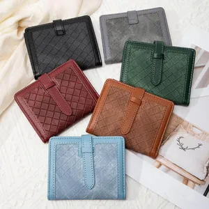 Portefeuilles courts RFID pour femmes avec texture croisée en six couleurs élégantes