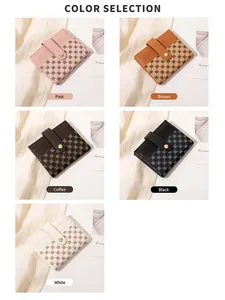 Detailed view of short fold wallets for women in five colors with geometric floral prints