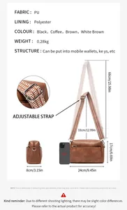 Detailed size guide and dimensions of the retro soft leather crossbody bag with strap info