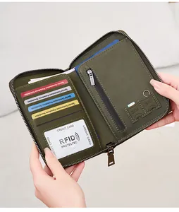 Detailed interior of RFID leather travel wallet with multi-card slots and SIM holders