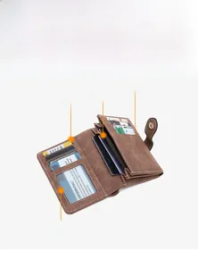 Interior layout of brown matte wallet showing card slots and zipper coin pocket