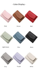 Nine colors of RFID lychee grain leather short wallets shown in a grid display