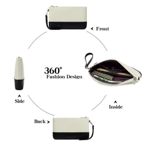 Pochette multifonctionnelle en patchwork à grande capacité avec dragonne pour femme