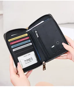 Detailed interior of RFID blocking leather passport wallet with SIM card slots and card holders