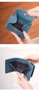 Detail view of RFID leather wallet interior with coin pocket, card slots and bill compartment