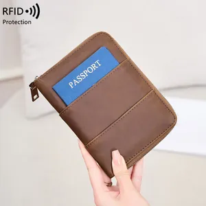 RFID Blocking Passport Holder Travel Wallet PU Leather Multi Functional Document Organizer Zip Case For Men Women