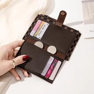 Slim folding leather wallet for women with vintage floral pattern and multi-card slots