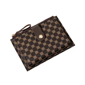 Slim 2025 brown floral folding wallet for women with zipper pocket and snap closure