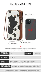 Tabella taglie del portafoglio RFID con stampa mucca, lungo 21cm con 36 fessure carte