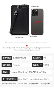 Detailed size and structure specifications of the multi-slot lychee texture phone bag