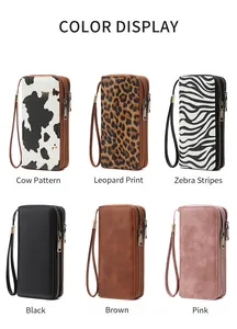Dettaglio di portafogli RFID da donna con stampe animalier e colori classici